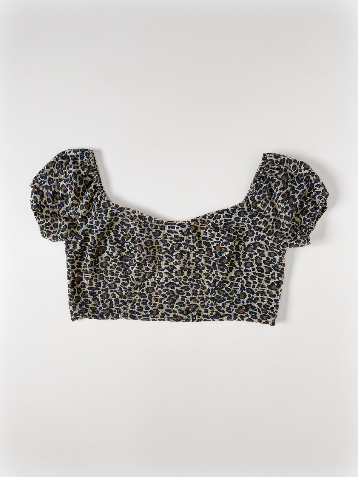 Cotton Crop Puff Sleeve Top - Leopard Print