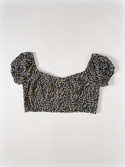 Cotton Crop Puff Sleeve Top - Leopard Print