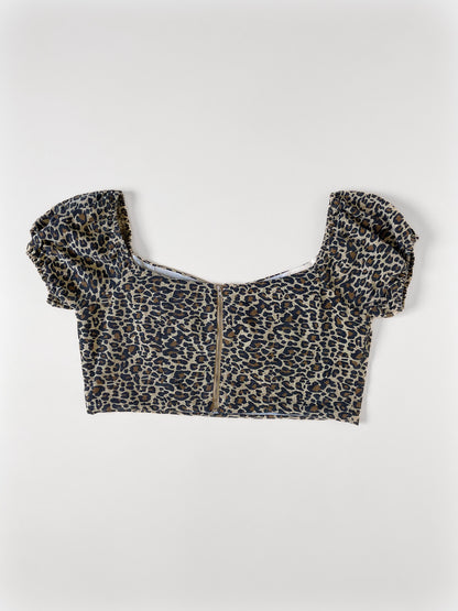 Cotton Crop Puff Sleeve Top - Leopard Print