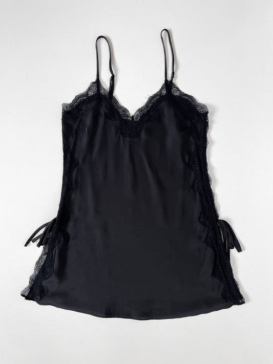 Black Satin & Lace Slip Dress