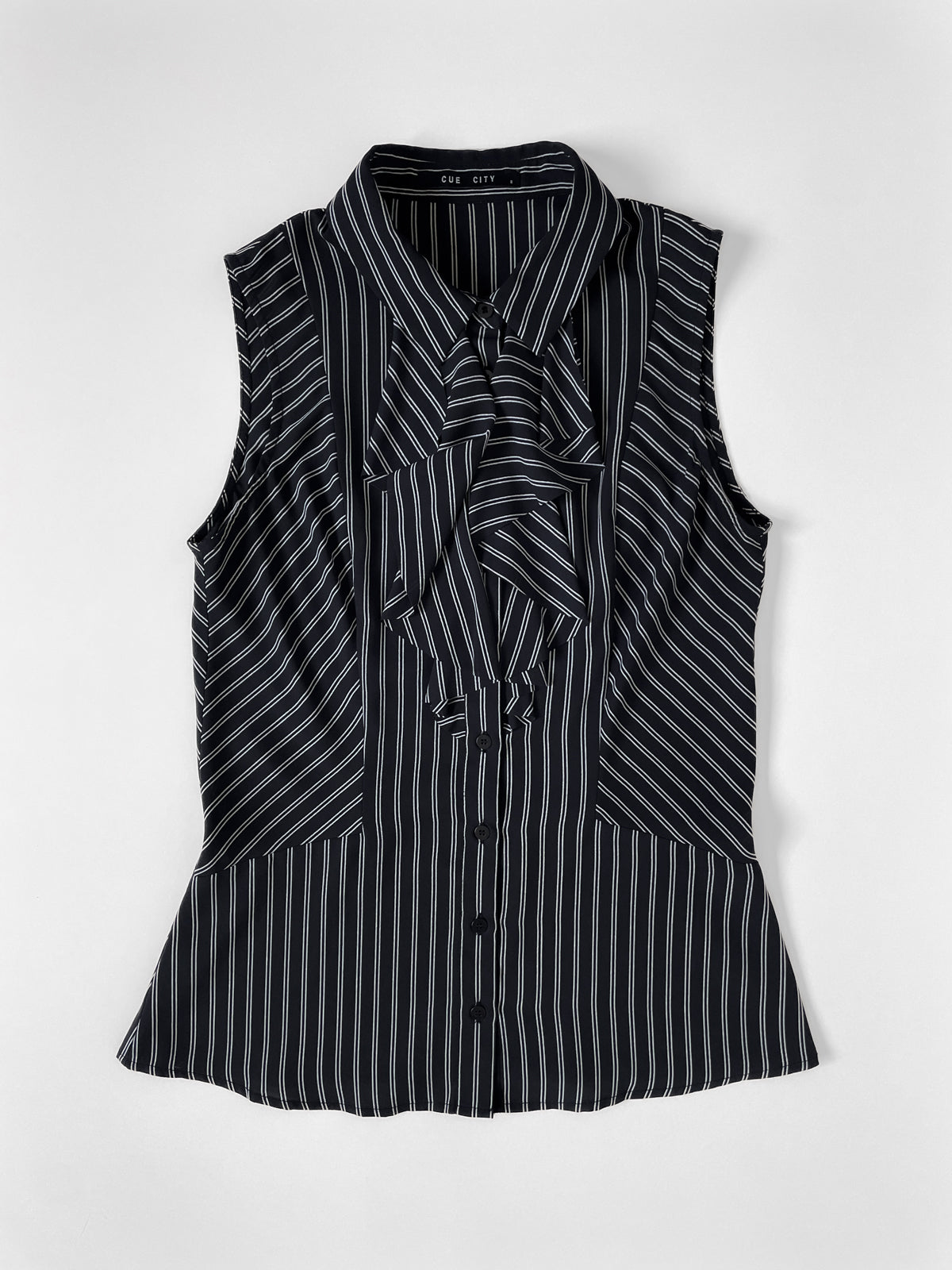 Sleeveless Ruffle Top - Black/White Stripe