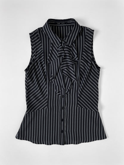 Sleeveless Ruffle Top - Black/White Stripe