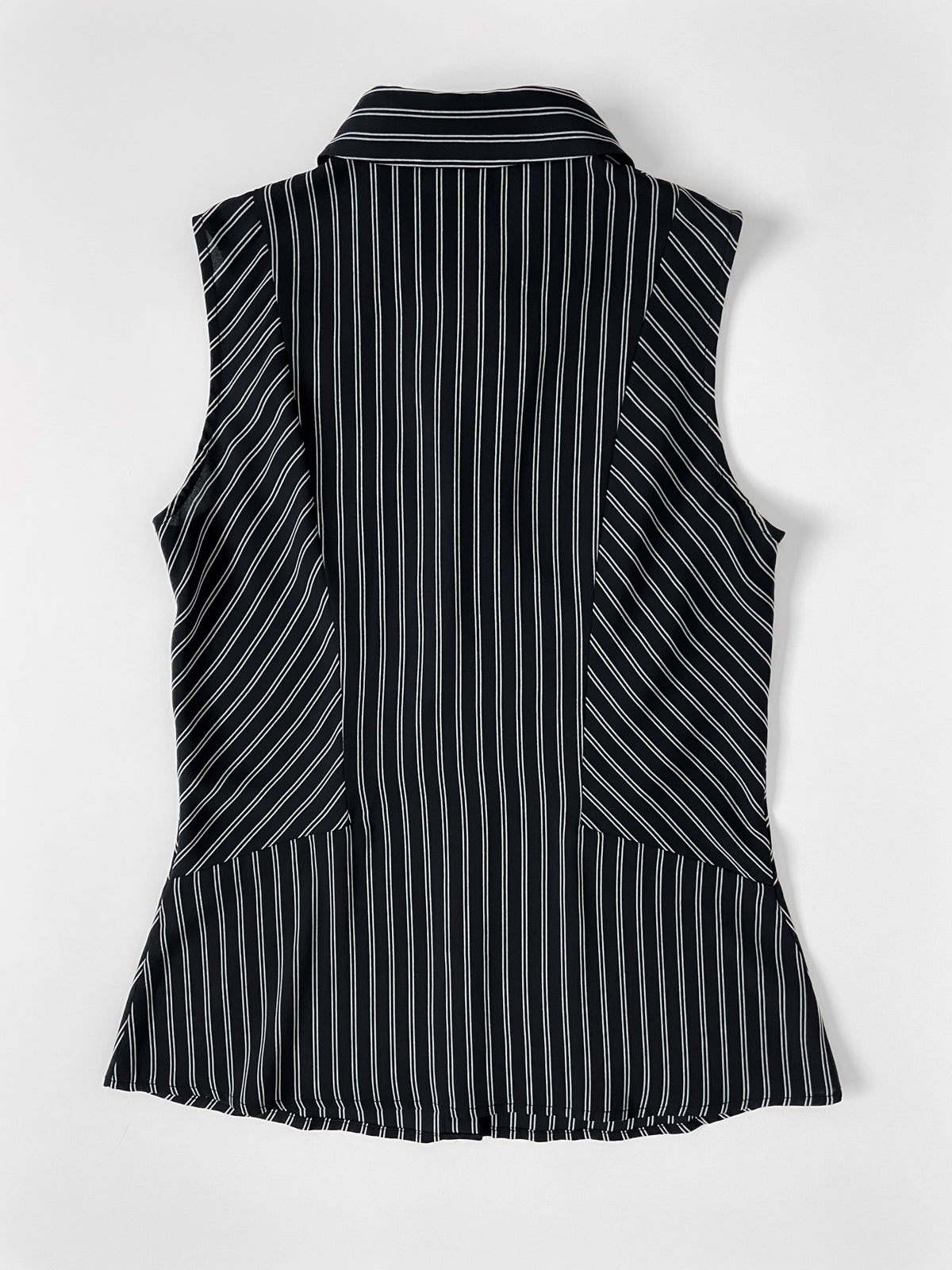Sleeveless Ruffle Top - Black/White Stripe