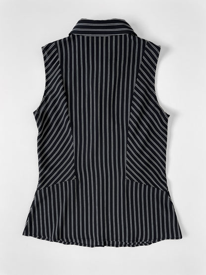 Sleeveless Ruffle Top - Black/White Stripe
