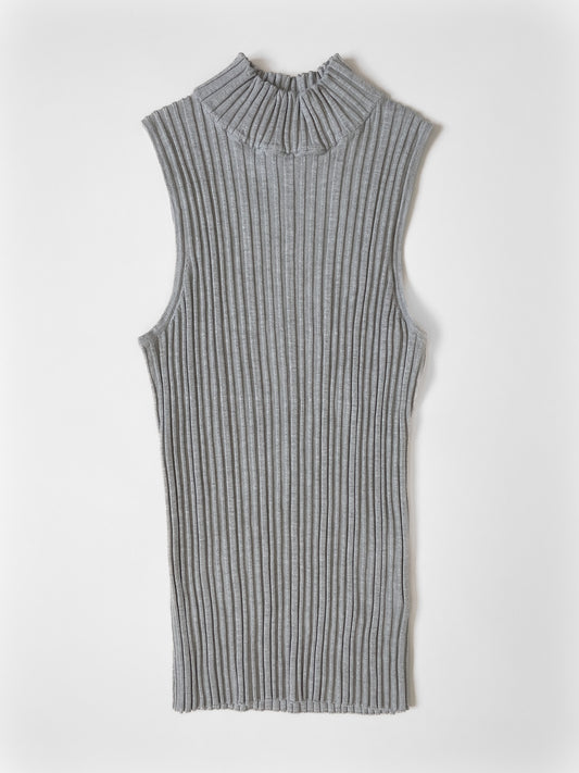 Ribbed Mock Neck Vest / Tank - Grey Marle