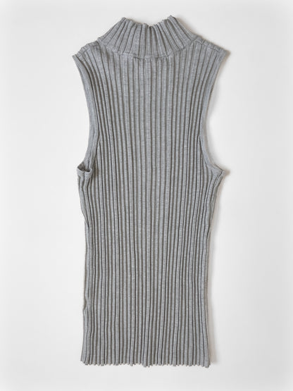 Ribbed Mock Neck Vest / Tank - Grey Marle