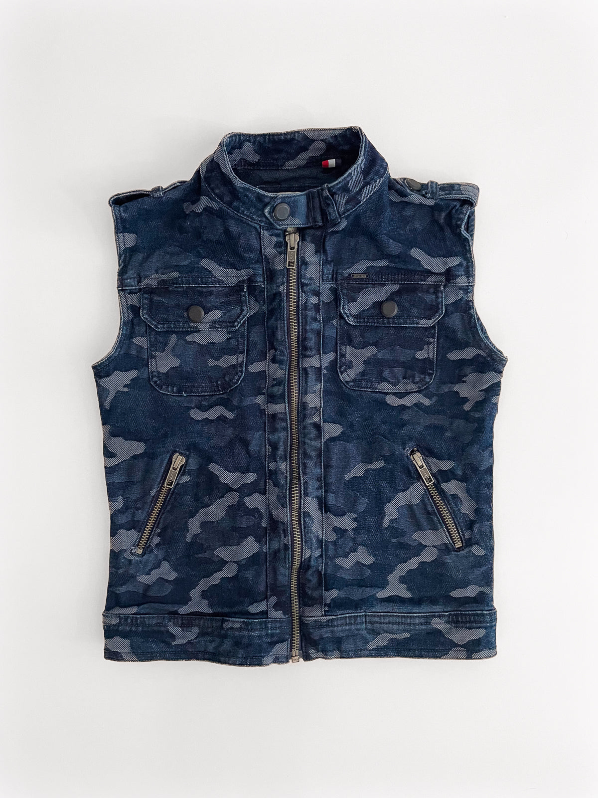 Kids Denim Camo Utility Zip Up Vest