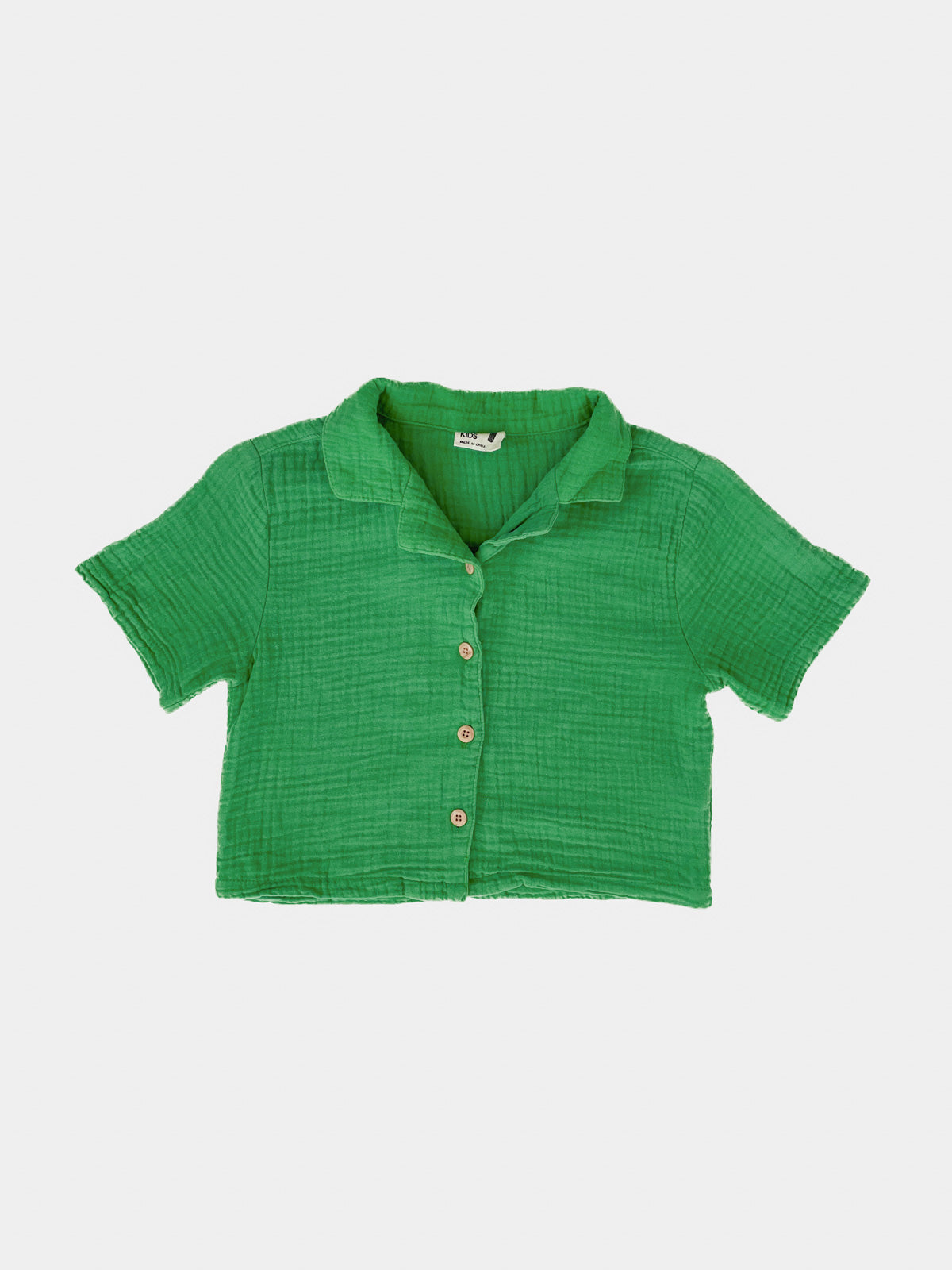 Kids Jade Green Cotton Muslin Short Sleeve Button Up Shirt