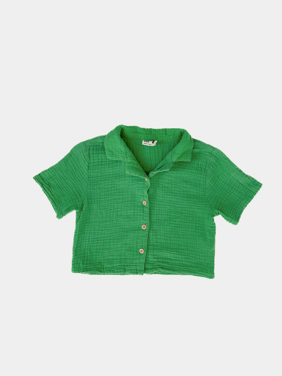 Kids Jade Green Cotton Muslin Short Sleeve Button Up Shirt