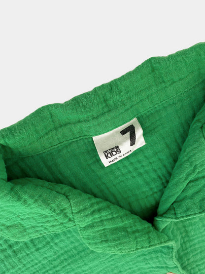Kids Jade Green Cotton Muslin Short Sleeve Button Up Shirt