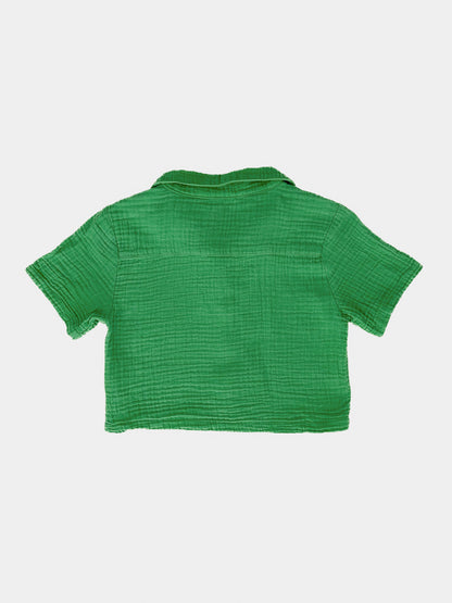 Kids Jade Green Cotton Muslin Short Sleeve Button Up Shirt