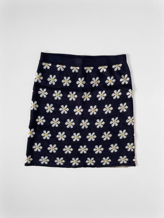 Soft Knit Black Daisy Mini Skirt