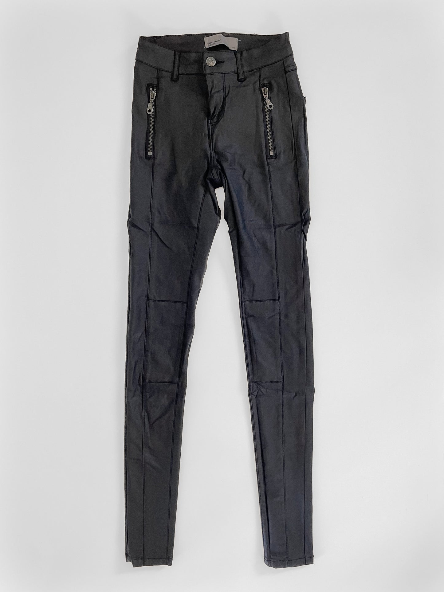 Black Low Rise Leather Look Skinny Jeans