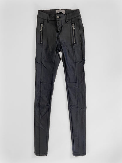 Black Low Rise Leather Look Skinny Jeans