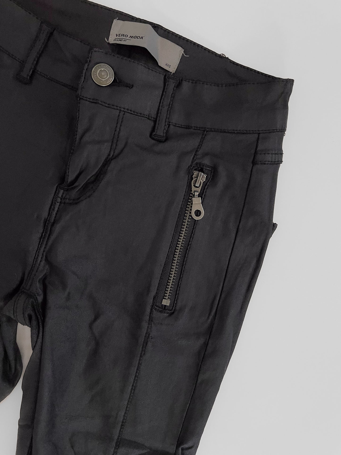 Black Low Rise Leather Look Skinny Jeans