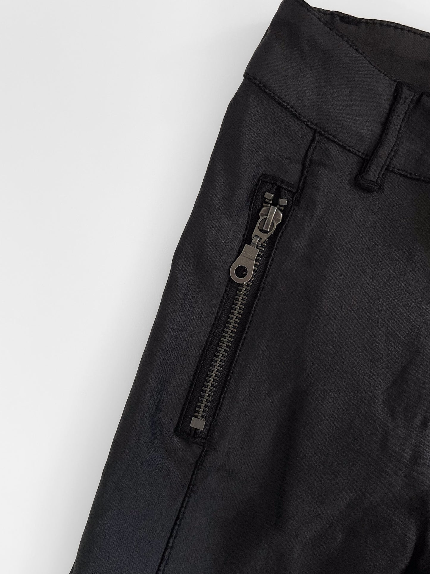 Black Low Rise Leather Look Skinny Jeans