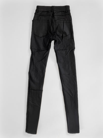 Black Low Rise Leather Look Skinny Jeans
