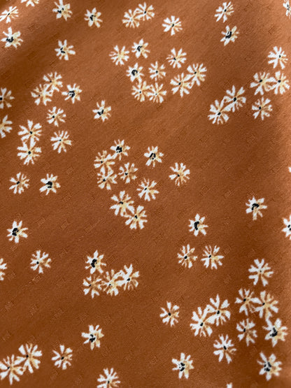 Ditsy Floral Rust Silky Long Sleeve Faux Wrap Top