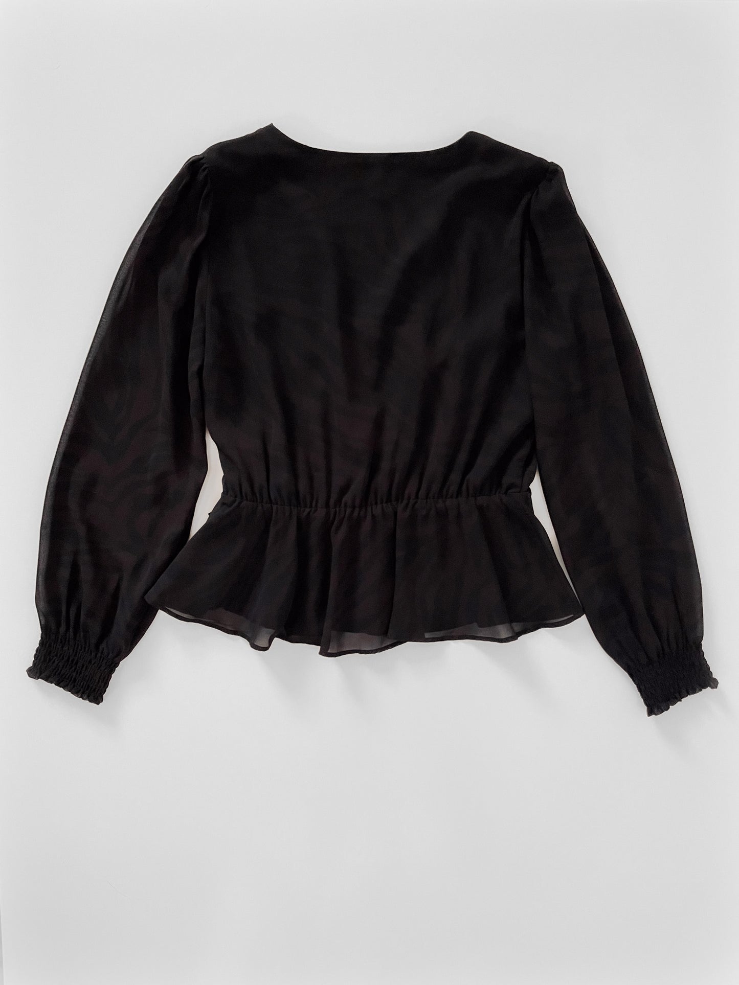 Long Sleeve Faux Wrap Blouse with Subtle Animal Print