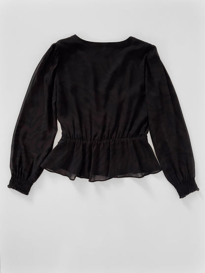 Long Sleeve Faux Wrap Blouse with Subtle Animal Print