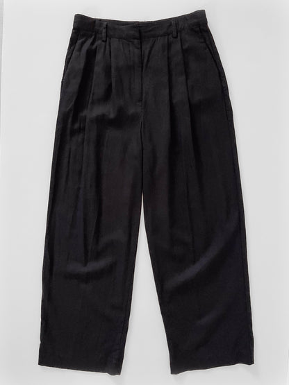 Wide Leg Linen Trousers in Black