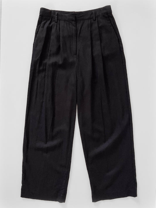 Wide Leg Linen Trousers in Black