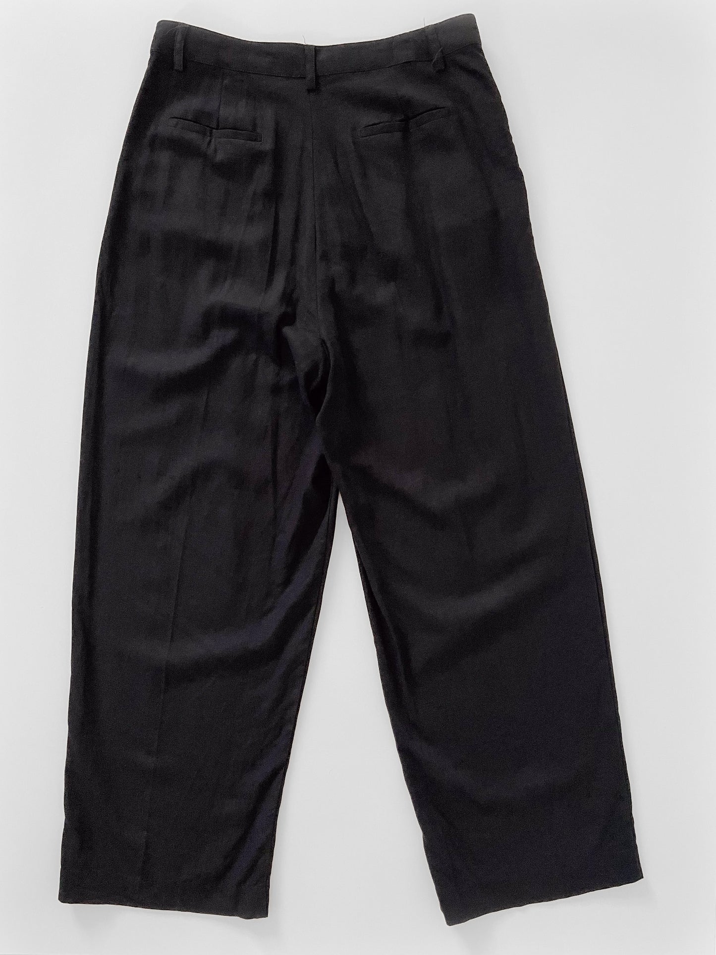 Wide Leg Linen Trousers in Black