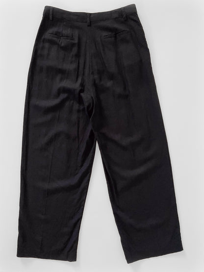 Wide Leg Linen Trousers in Black