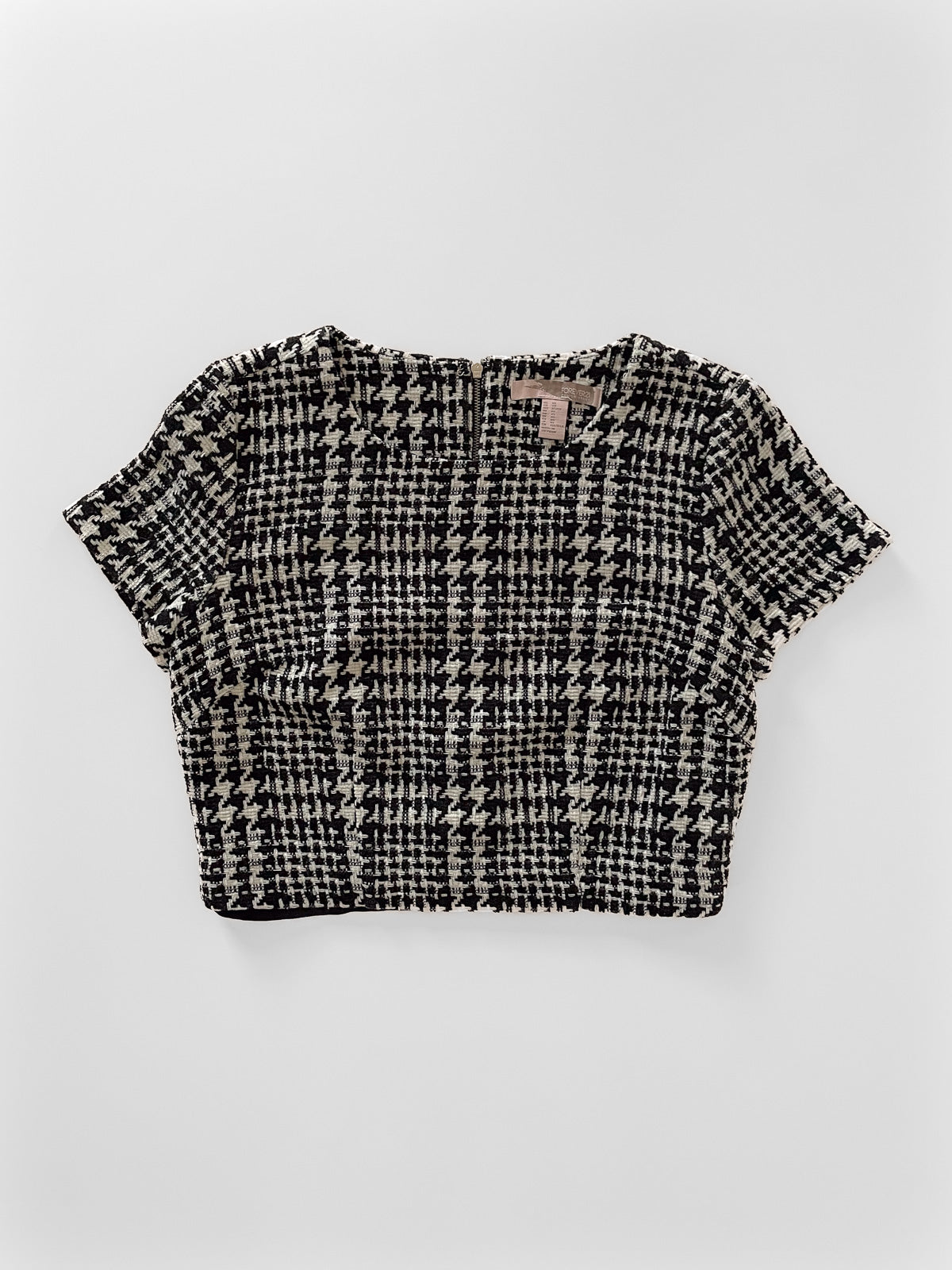 Boucle Tweed Crop Top in Black and White Houndstooth