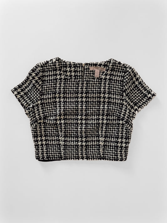 Boucle Tweed Crop Top in Black and White Houndstooth
