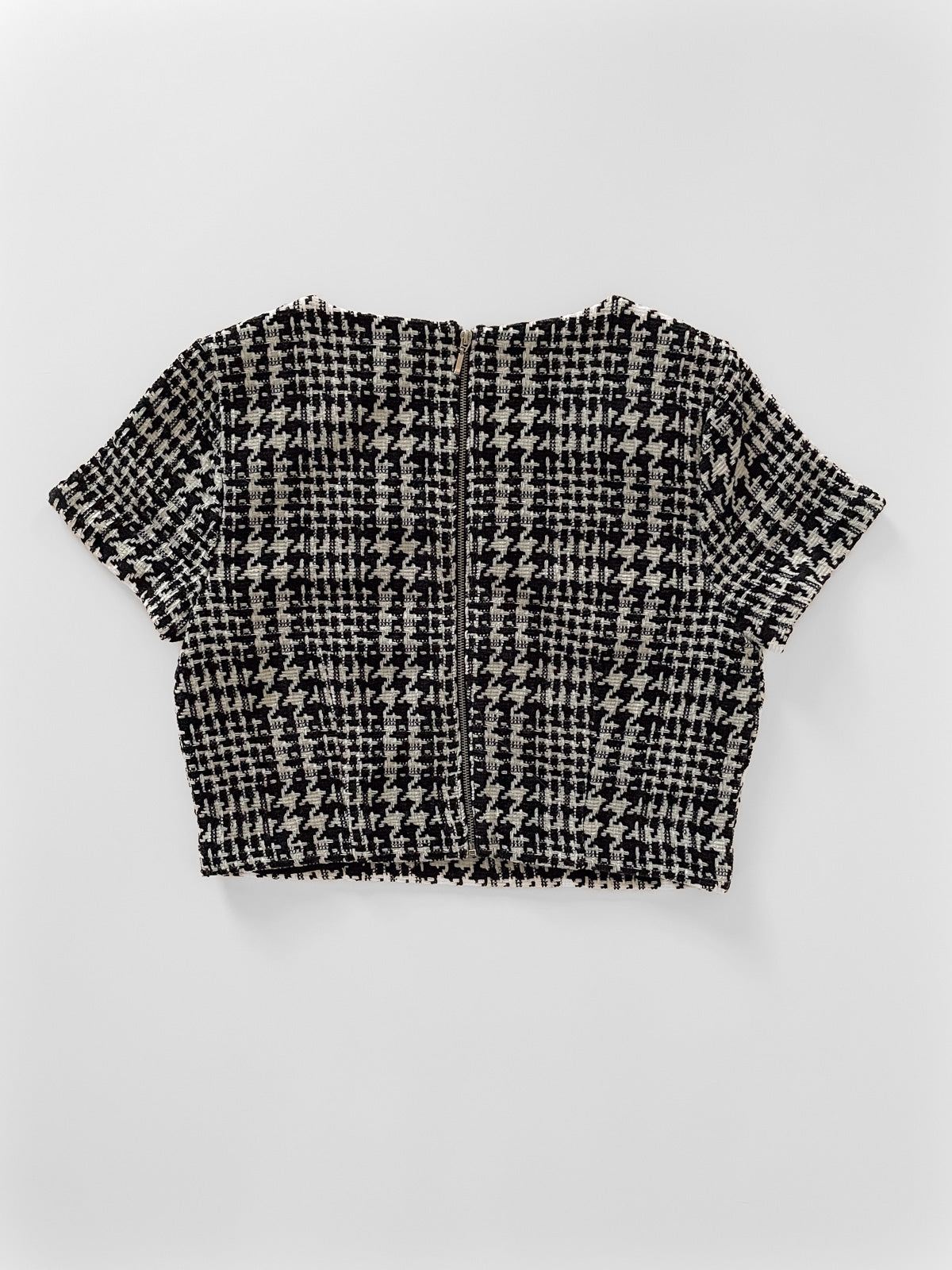 Boucle Tweed Crop Top in Black and White Houndstooth