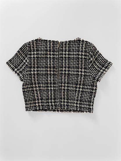 Boucle Tweed Crop Top in Black and White Houndstooth