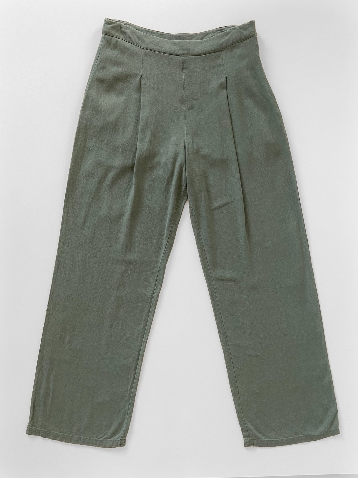 Soft Woven Linen Blend Khaki Trousers