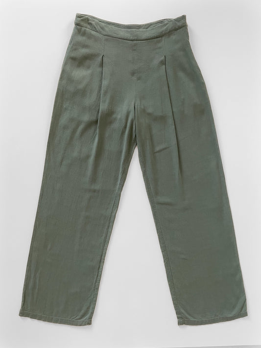 Soft Woven Linen Blend Khaki Trousers