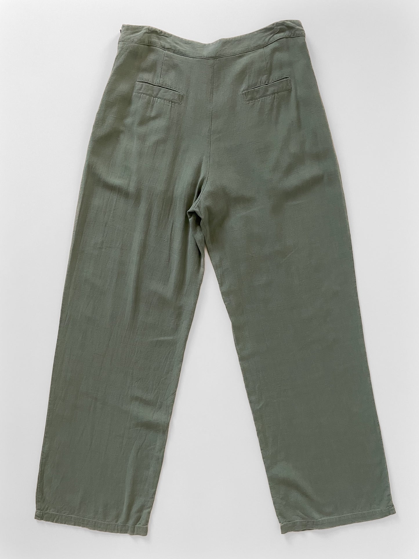 Soft Woven Linen Blend Khaki Trousers
