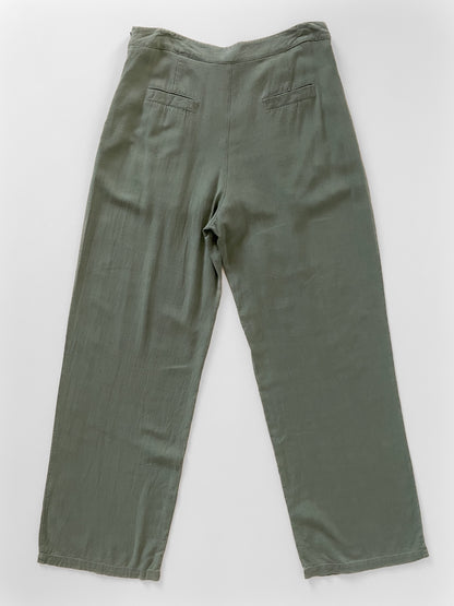 Soft Woven Linen Blend Khaki Trousers