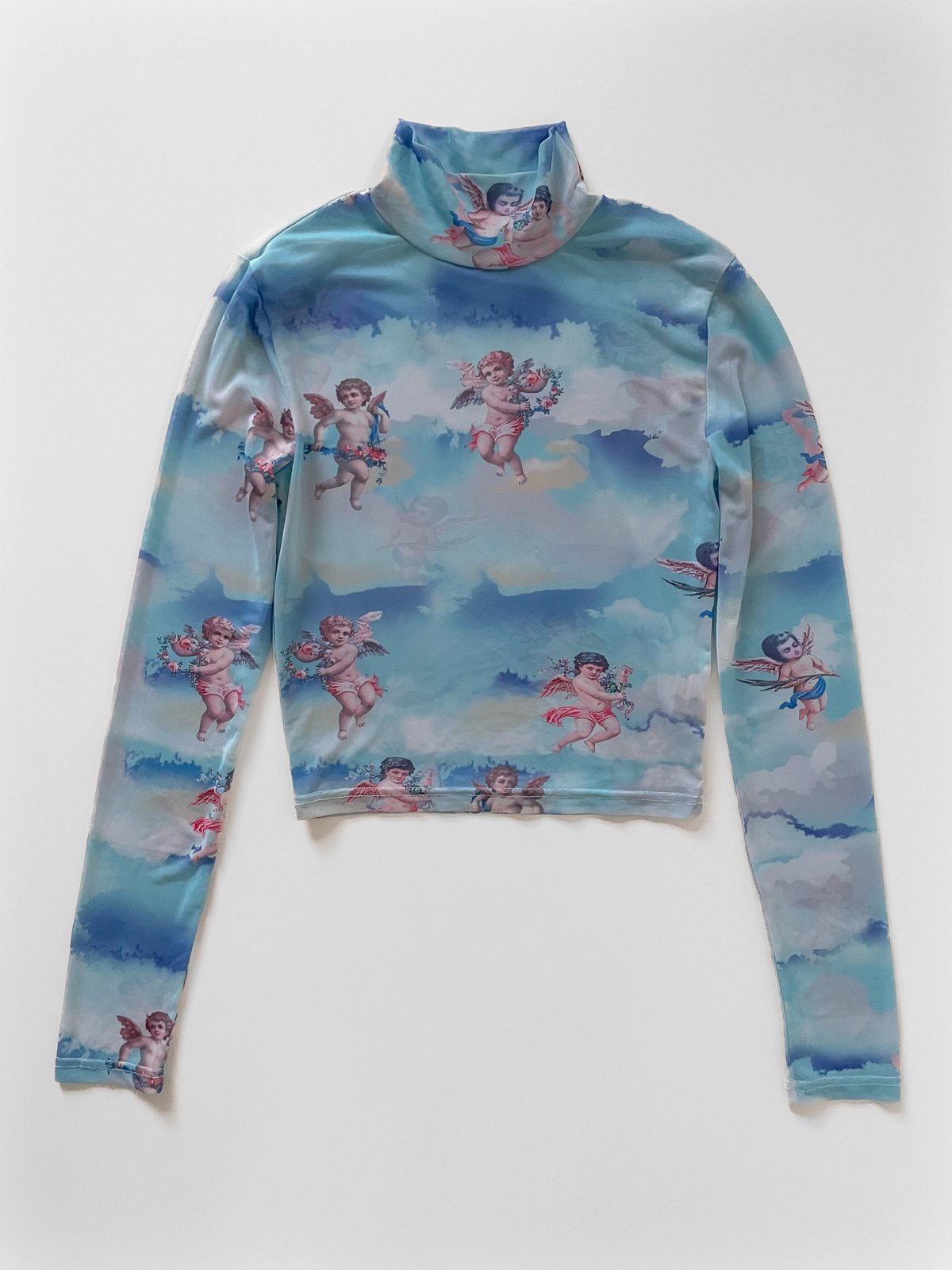 Y2K Cherub Blue Mesh Skivvy Top