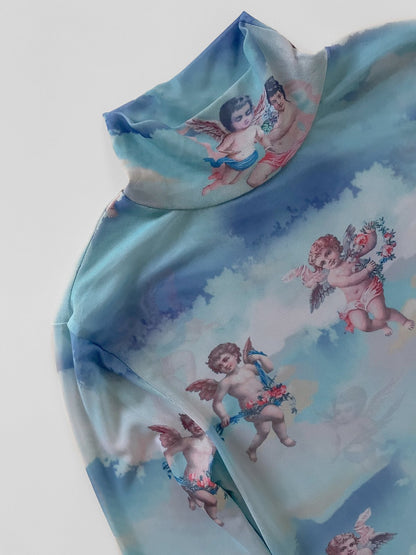 Y2K Cherub Blue Mesh Skivvy Top