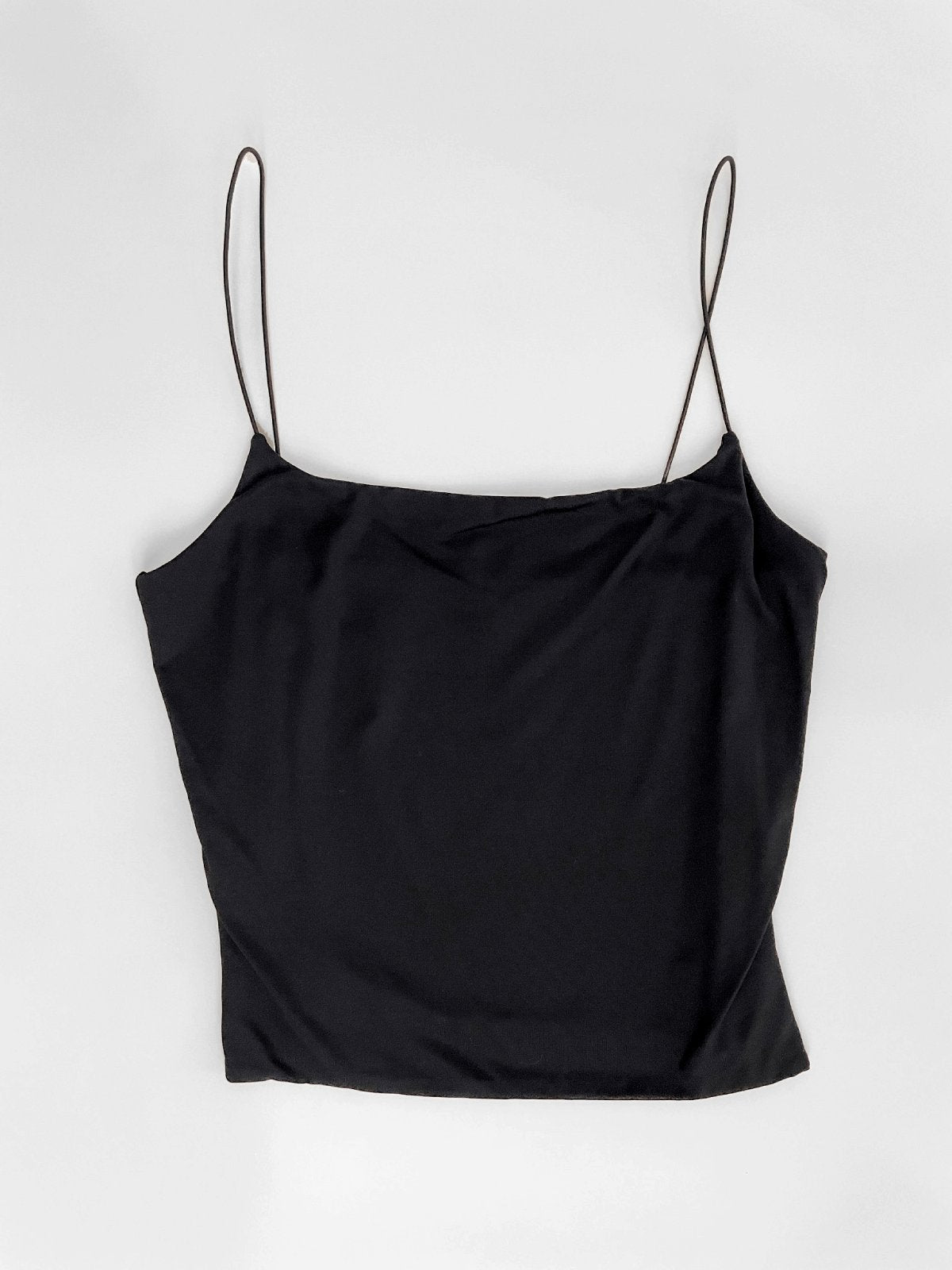 Slinky Black Cropped Spaghetti Strap Singlet