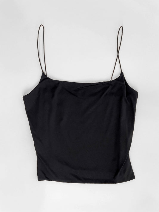 Slinky Black Cropped Spaghetti Strap Singlet