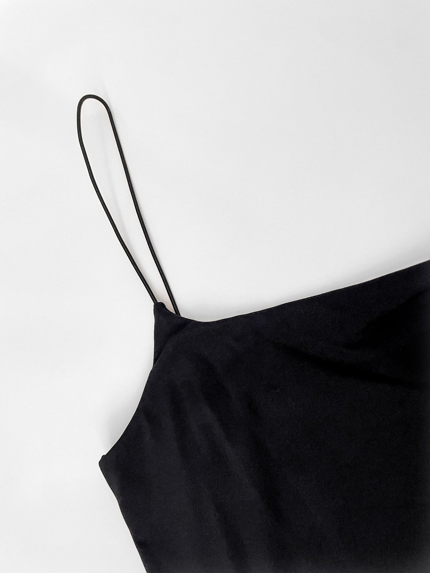 Slinky Black Cropped Spaghetti Strap Singlet