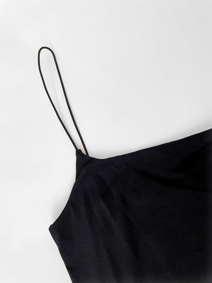 Slinky Black Cropped Spaghetti Strap Singlet