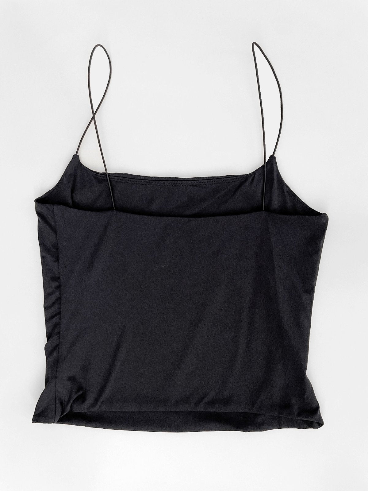 Slinky Black Cropped Spaghetti Strap Singlet