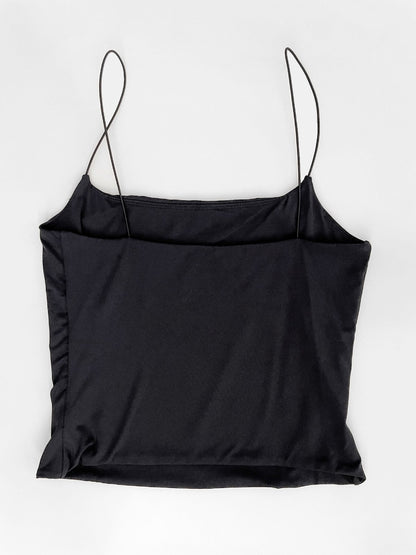 Slinky Black Cropped Spaghetti Strap Singlet
