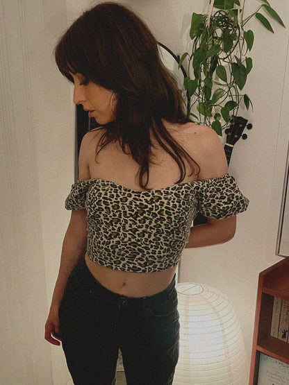 Cotton Crop Puff Sleeve Top - Leopard Print