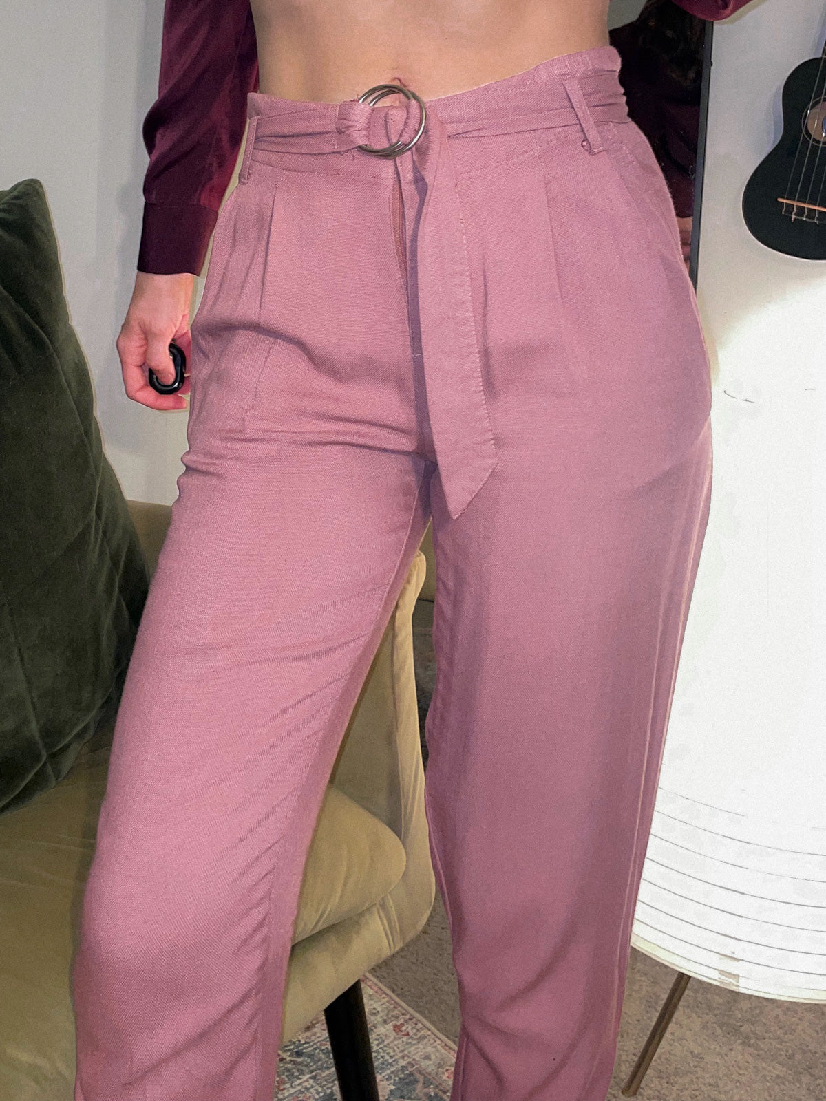 Dusty Rose Belted Trousers