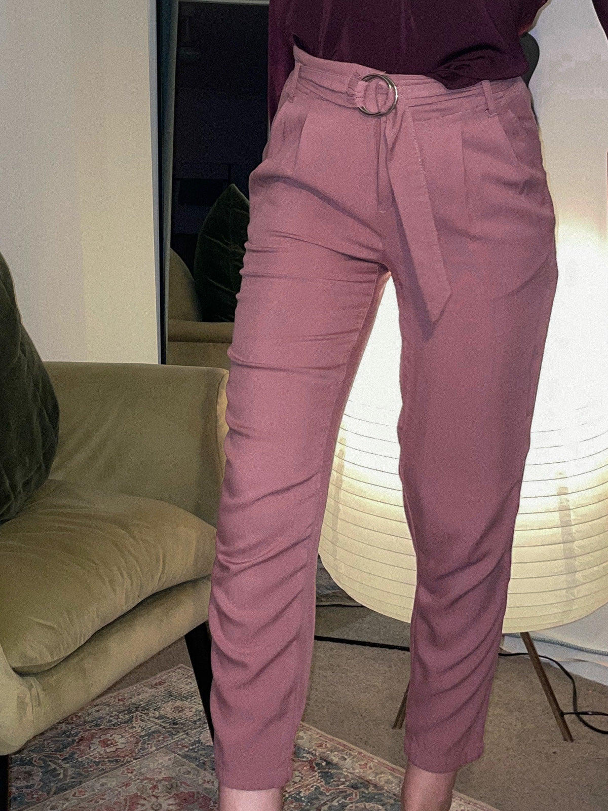 Dusty Rose Belted Trousers