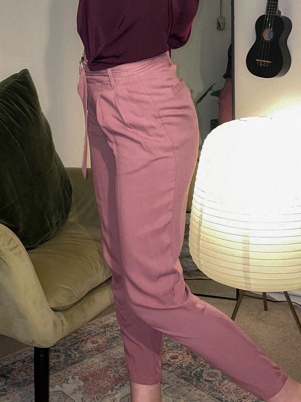 Dusty Rose Belted Trousers