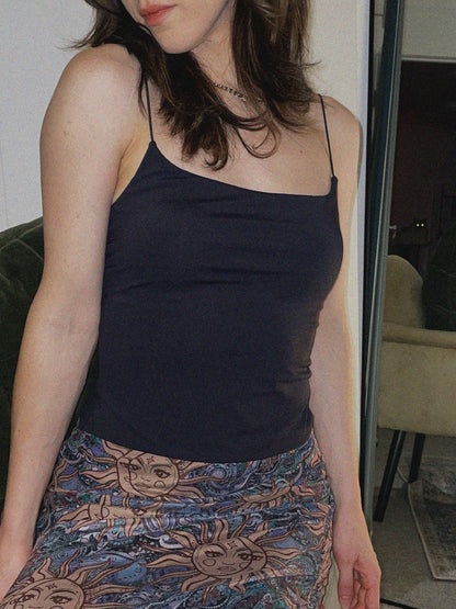 Slinky Black Cropped Spaghetti Strap Singlet