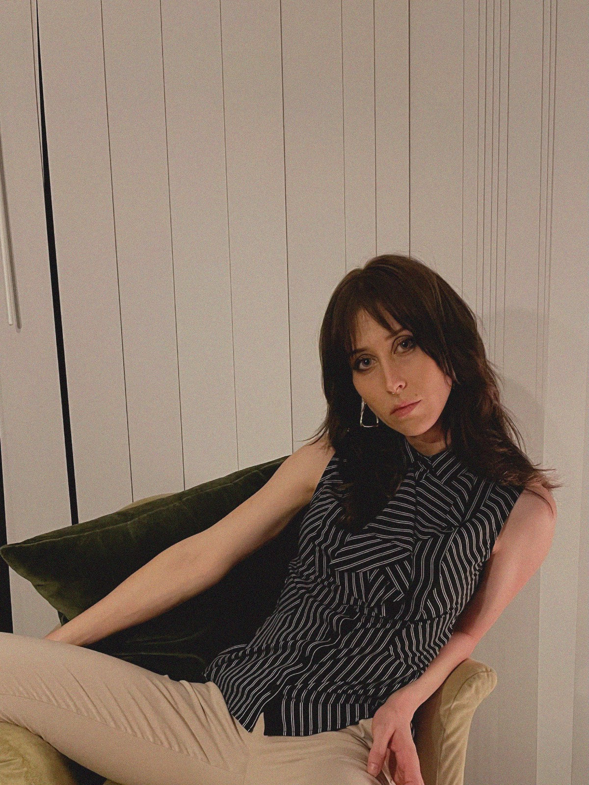 Sleeveless Ruffle Top - Black/White Stripe